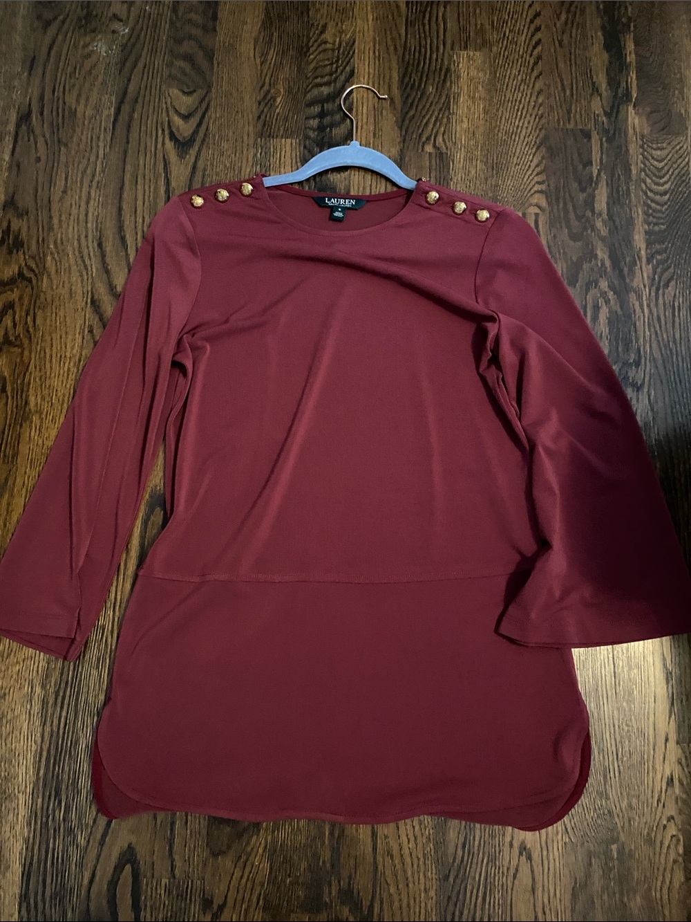 Lauren Ralph Lauren Wine Long-Sleeve Tunic with Gold Shoulder Buttons